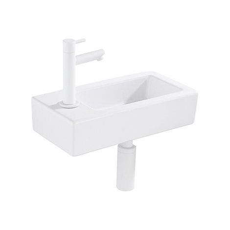 QeramiQ Fuente Ensemble lave-mains - 37.5x18.5x9cm - céramique - trou de robinet à gauche - robinet lave-mains blanc mat - bonde - siphon abaissé -