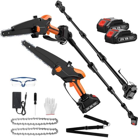 Mini scie à chaîne 2 en 1 8" avec batterie 2 x 2000mAh, scie à chaîne électrique pour la coupe d'arbres, coupe, portée max. 2,3m (1/5)