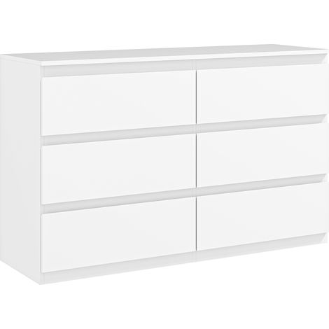 Cassettiera a 6 cassetti, mobile contenitore senza maniglie, design minimalista, 120 x 39 x 75 cm, bianca