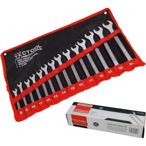 TecTool 14pc Matt Finished Metric Combination Spanner Wrench Set 8mm - 24mm