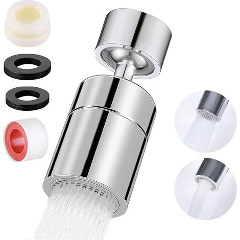 Aérateur de Robinet en Laiton et ABS, 360° Pivotant, 2 Modes Pulvérisation, Embout Robinet Cuisine et Salle de Bain, Argentée (1/5)