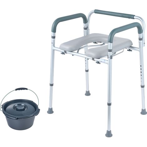 Mophorn Sedia comoda, comoda da comodino regolabile a 7 livelli con seduta e braccioli imbottiti, secchio rimovibile da 5,8 l, facile da montare, capacità di 350 libbre per anziani e adulti