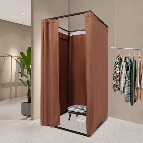 Umkleidekabine Freistehend,Tragbarer Quadratischer Umkleideraum, Sichtschutz Vorhänge, Temporäres Ankleidezimmer,Trennwand für Einkaufszentrum Bekleidungsgeschäft Anproberaum (Braun) (1/5)