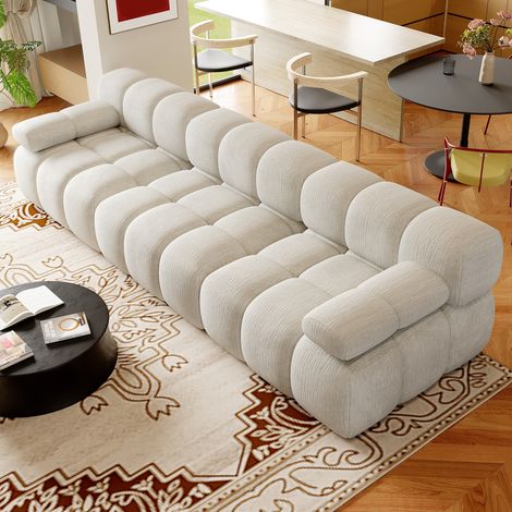 Canapé d'angle en mousse sans armatures de 300 cm, canapé compressé, pratique et confortable, livré monté, idéal pour le salon, la chambre ou un appartement, blanc. (1/5)