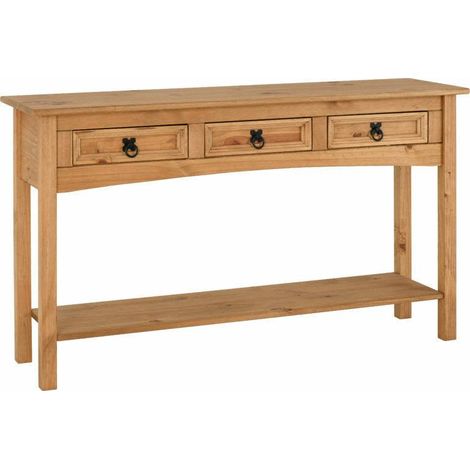 Corona 3 Drawer Console Table With Shelf - L34.5 x W126 x H73 cm - Distressed Waxed Pine (1/5)