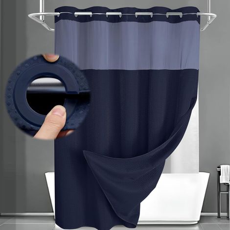Ensemble rideau de douche et doublure (anneaux non inclus), rideau de douche gaufré style hôtel, doublé, bleu foncé, 152 cm de large x 183 cm de long. (1/5)