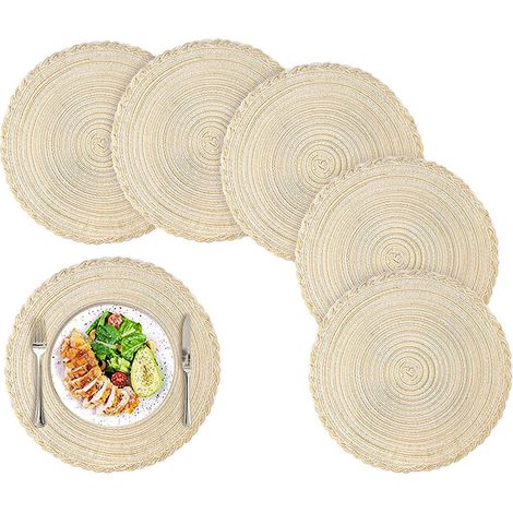 Set De Table Rond - Coton - 38 Cm - Antidérapant - Lavable À La Main - Pour Intérieur Et Extérieur - Lot De 6 (1/5)