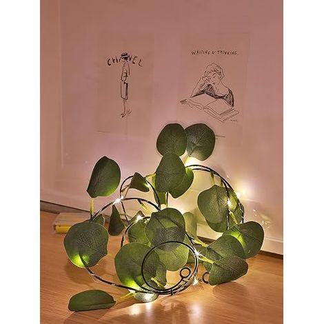 LED Battery Operated Fairy String Lights – Artificial Eucalyptus Leaves Battery Operated Copper Wire Fairy – Rattan Garland Hanging Light for Home, Wedding, Christmas, Garden, Office Decor (1/4)