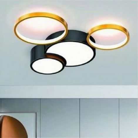 TRADE SHOP - Plafoniera Led 36w 4 Cerchi Oro Nero Lampada Da Soffitto Moderno Luce 4000k 70951 - (1/5)