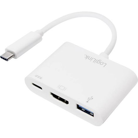 LogiLink UA0258 USB / HDMI Adaptateur [1x USB-C® mâle - 1x USB-C® femelle, HDMI femelle, USB 3.0 femelle type A] blanc (1/2)