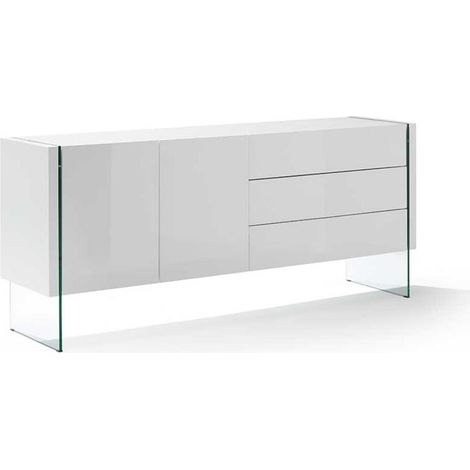 Aparador de 2 puertas Erica acabado blanco brillo, 77 cm(alto) 180 cm(ancho) 49 cm (fondo) (1/3)