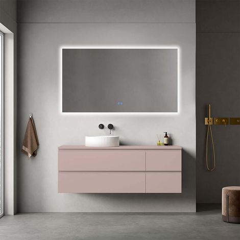 Mobile bagno sospeso reversibile 140 cm Rosa Retrò per Lavabo d'appoggio Specchio Quadro Retroilluminato - Fiji Paint Top (1/4)