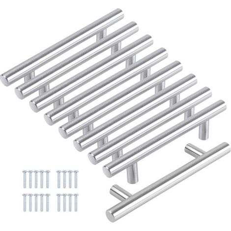 Lot de 8 Poignee de Meuble Cuisine Inoxydable Argent, Poignee Porte Cuisine Espacement des Trous de 128mm, Arrondi Poignées pour Placards avec 32 Vis, poignée Tiroir pour Penderies, Tiroirs (1/5)