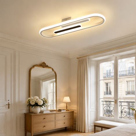 Plafonnier LED, lampe de plafond, luminaire plafond ovale, 2447 lm 30 W, salon chambre couloir, blanc sable et noir (1/5)