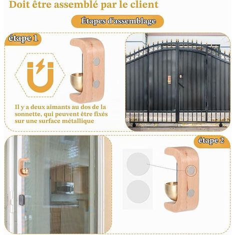 Wooden Doorbell Chime with Brass Bell No Drilling Magnetic Doorbell, Wind Chime, Entrance Store Carillon Front Door for Business, Office, Home, Garden (1/4)
