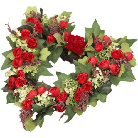 Herzförmiger Kranz mit künstlichen roten Rosen für Valentinstag und Hochzeitsdekoration, elegante Girlande für Innen- und Außentüren und Fenster, klassischer Schmuck