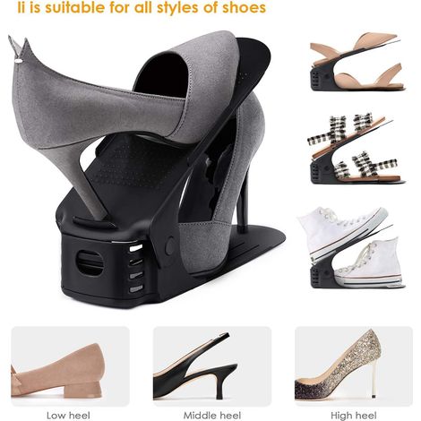 Étagère à chaussures réglable 25×9×5cm 30 pièces noir Étagère à chaussures à faible encombrement (1/5)