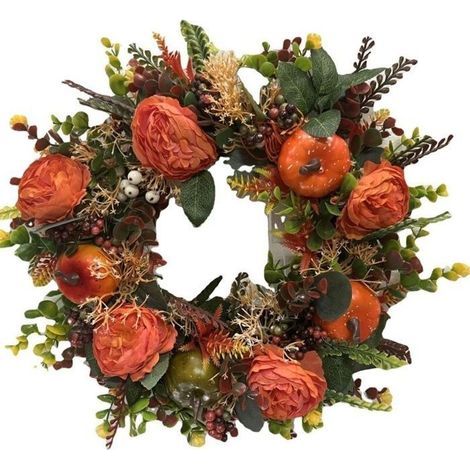 Künstlicher Kürbiskranz - WINLLINEE - Herbstlicher Blumenkranz - Für drinnen und draußen - 30 x 30 cm (1/5)