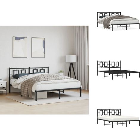Cadre de lit métal sans matelas avec tête de lit noir 150x200cm - Cadre De Lit - Lit Double - Lit Metal - Lit Avec Têtedé Lit - Sommier (1/5)