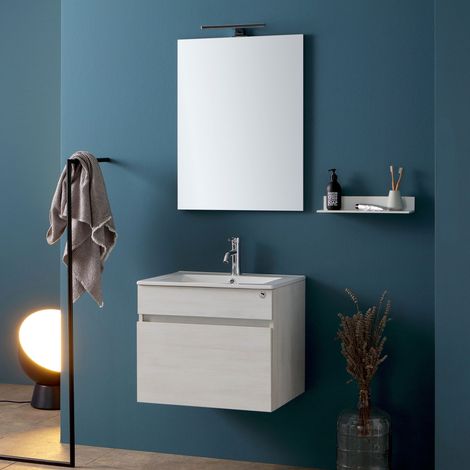 Mobile da bagno sospeso 60 cm bianco legno Sole (1/9)