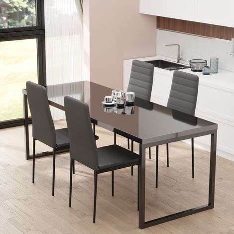 4er-Set gepolsterte Stühle für Wohn- oder Esszimmer, moderne Küchenstühle, aus Metall und schwarzem Stoff