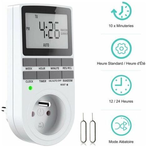 Prise Programmable Digitale, Minuterie Numérique Hebdomadaire avec Ecran LCD, Minuterie Prise Electrique 12H/24H/7Jours, Économie d'Energie Pour L'électroménagers et L'éclairage (1 Pack) (1/5)