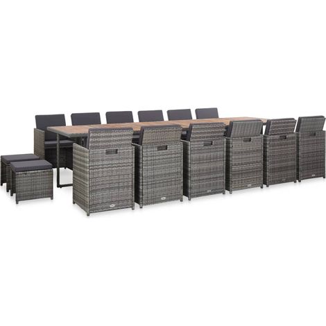 Ensemble de salle à manger d'extérieur et coussins 17 pcs Mobilier de jardin Gris (1/5)
