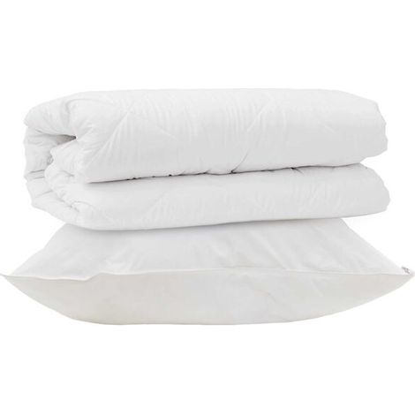 Housse de couette blanche en microfibre, comprend deux taies d'oreiller (1/5)