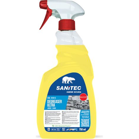 Sanitec, Degreaser Ultra, Sgrassatore Universale ad Alta Concentrazione, Molto Potente contro lo Sporco Ostinato Lascia una Gradevole Profumazione al Limone, Made in Italy, Flacone 750 ml (1/5)