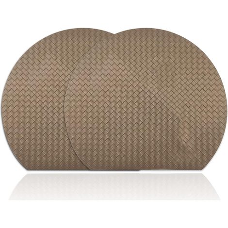 2pcs sets de table en cuir tissé kaki napperons anti-dérapants lavables résistants aux taches pour table de cuisine
