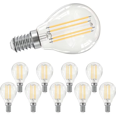 Lot de 10 ampoules LED E14, petites ampoules à vis Edison E14, blanc chaud, ampoule SES 4 W équivalent 35 W, 400 lm, angle de faisceau 360 degrés, ampoules P45 Mini balle de golf, ampoules à filament  (1/5)