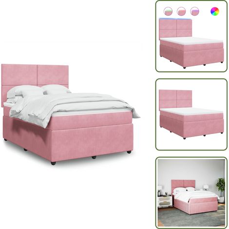 vidaXL Sommier à lattes de lit avec matelas Rose 140x190 cm Velours (1/5)