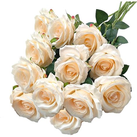 12 Pcs Fleurs de Rose Artificielle Couleur Champagne Roses en Soie Tige Unique Réaliste 51 CM Fausses Fleurs de Soie Tige Unique Roses pour Mariage Fête Table Jardin Hôtel Bureau(Champagne) (1/5)