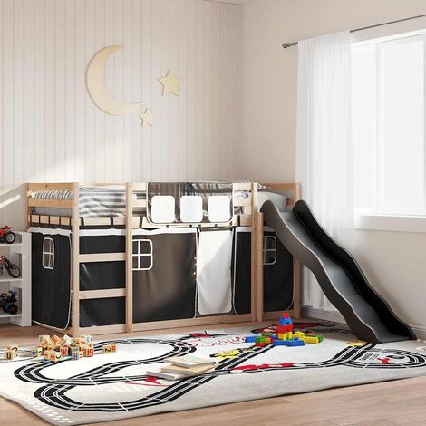 Etagenbett mit Rutsche und Gardinen Weiß und Schwarz 80x200 cm (1/5)