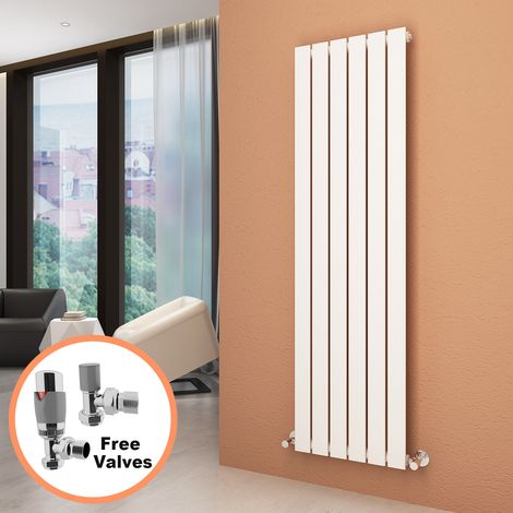 ELEGANT 1600 x 452 mm White Vertical Column Radiator Single Flat Panel Designer Bathroom Radiator + Chrome Thermostatic Radiator Valves (1/5)