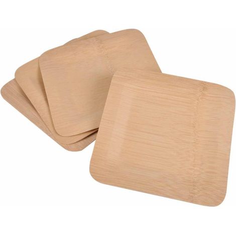 Lot de 4 Plateaux Carrés "Bambou" 25cm Naturel (1/2)