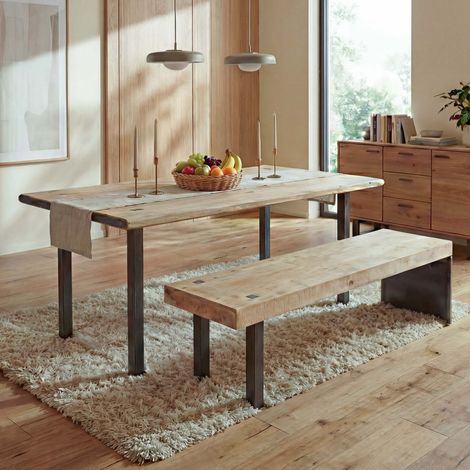 Esszimmer-Set HHG-577, Esstisch Sitzbank Esszimmergarnitur, Massiv-Holz MVG-zertifiziert 200cm, natur