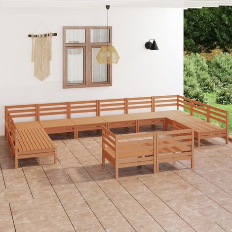 Juego muebles de jardín 12 pzas madera maciza pino marrón miel vidaXL (1/5)