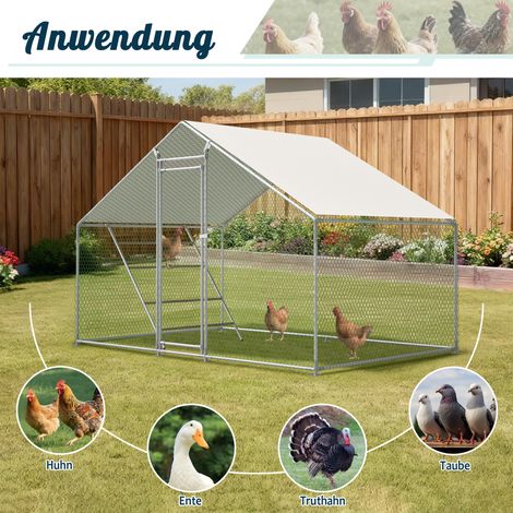 Poulailler 3x2 m avec échelle, serrure sécurité, bâche UV imperméable, tubes renforcés 1 mm, poules pigeons canards (1/5)