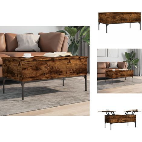 Table basse chêne fumé 100x50x45 cm bois d'ingénierie et métal - Table Basse - Meuble Salon - Table D'appoint - Table Design - Table Chêne Fumé (1/5)