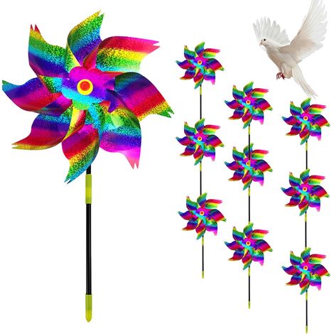 10 molinos de viento reflectantes para decoración de jardín y patio, repelentes de aves para exteriores, molinos de viento para césped, patio y granja. (1/5)