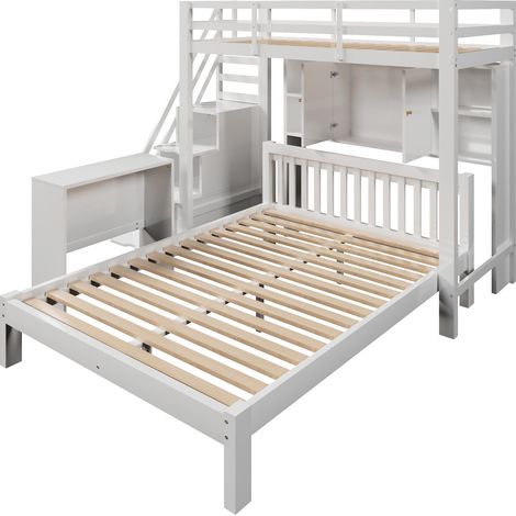Letto a castello 90x200 cm e 140x200 cm, con contenimento, legno massello e MDF, bianco (1/5)