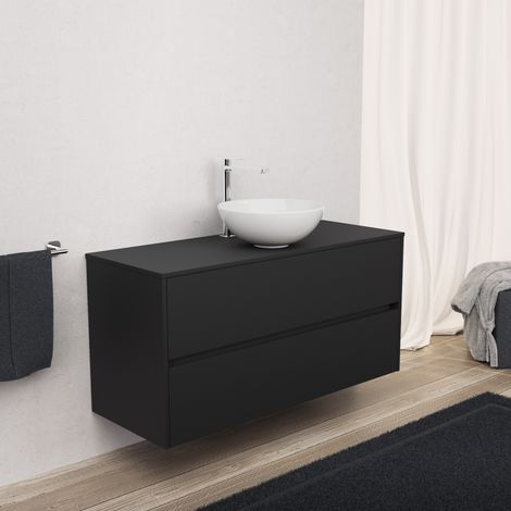 Inda - Mobile bagno 120 cm Nero opaco  con 2 cassetti e lavabo in (1/5)