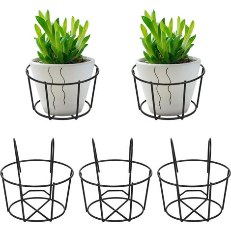 Lot de 5 supports de pots de fleurs ronds suspendus en fer forgé pour balcon et jardin - Décoratif et stable - Convient pour l'intérieur et l'extérieur (1/5)