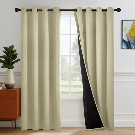 100% Blackout Curtain, Opaque with Eyelets, Thermal Insulated Curtains for Living Room, Thermal and Soundproof, 140 x 260 cm (Width x Height, Light Beige, Pack of 2) (1/5)