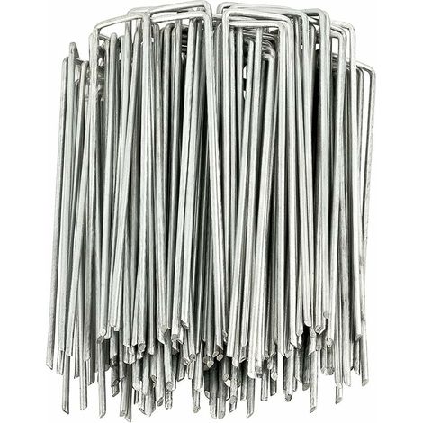 Lot de 50 piquets de fixation pour toile de paillis, piquets de jardin en forme de U, 150 mm x 40 mm, Ø 3 mm, agrafes pour bâche anti-mauvaises herbes et gazon artificiel (1/5)