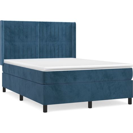 Sommier à lattes de lit et matelas Bleu foncé 140x190 Velours (1/5)