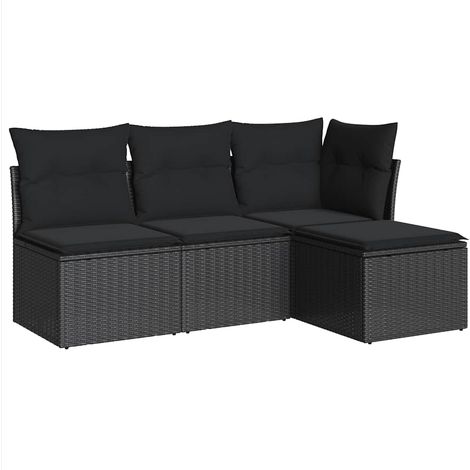 Salon de jardin canapé d'extérieur modulable résine tressée avec coussins noir 4 pièces, 31.2kg (1/5)