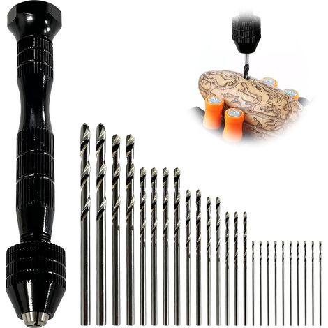 Mini Perceuse à Main avec 25 Micro Forets Hélicoïdaux Ajustables, perceuse manuelle précision pour Bricolage Modélisme Bijoux Résine Bois Plastique Artisanat Travail Manuel Perçage de Petits TrouS (1/5)