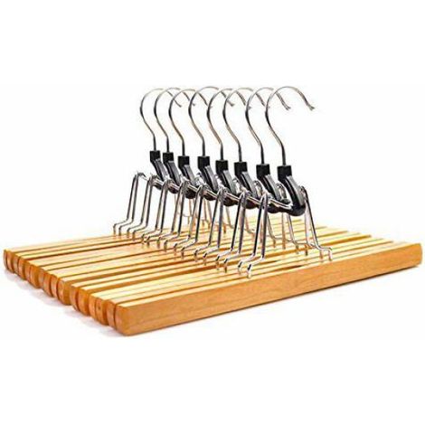 8pcs Cintres bois naturel antidérapant 360°, Pantalons/jupes Cuneary (1/5)
